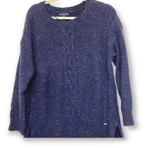 Tommy Hilfiger Navy Blue Speckled crew neck Sweater side slit Cotton blend-L